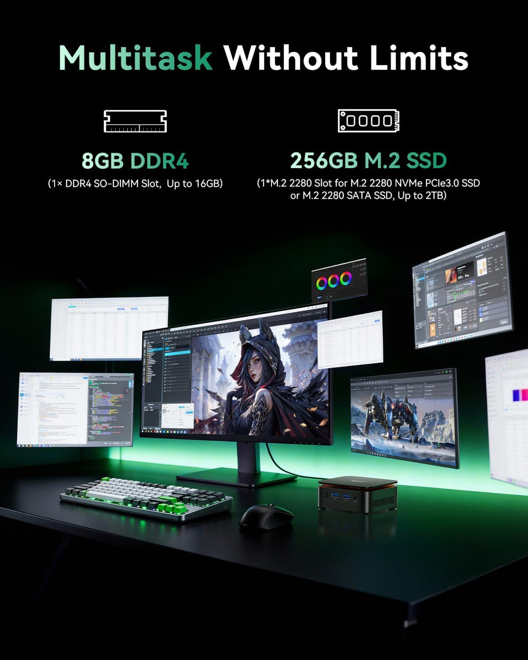 NiPoGi AK1PLUS Mini PC Windows 11 Ιntel Alder Lake-Ν N95(bis zu 3,4 GHz) 8GB DDR4 256GB SSD,Micro PC