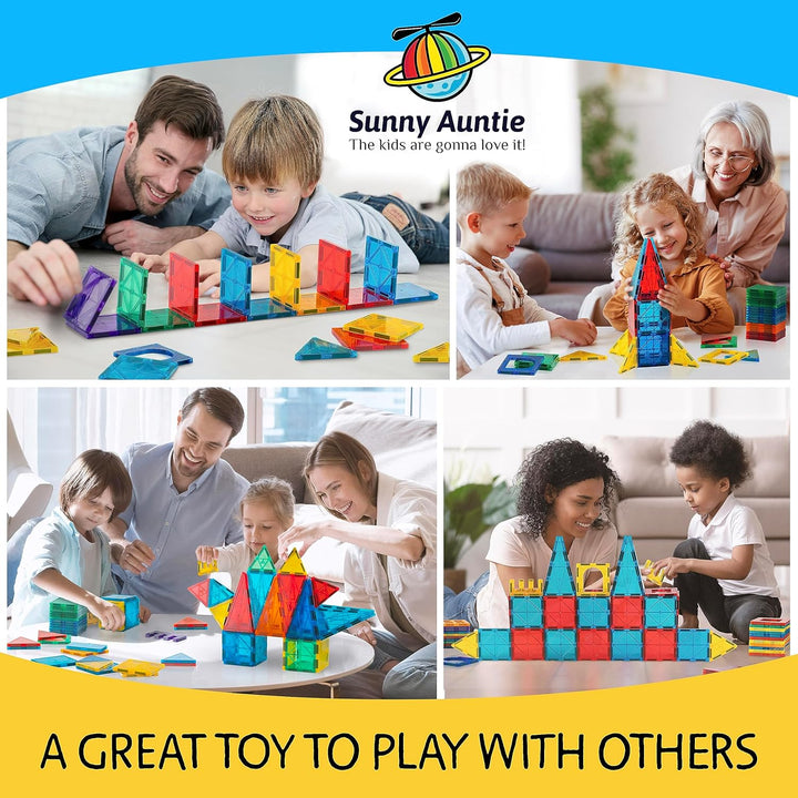 Sunny Auntie Magnetische Spielsteine, 125 Stück + 4 Figuren + Bonus-Etui mit Reissverschluss, magnet