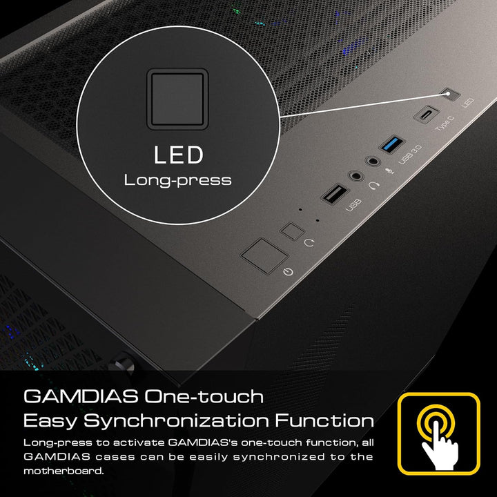 GAMDIAS Athena P1 ATX Mid Tower Gaming-PC-Gehäuse mit gehärtetem Glas und hervorragendem Luftstrom-D