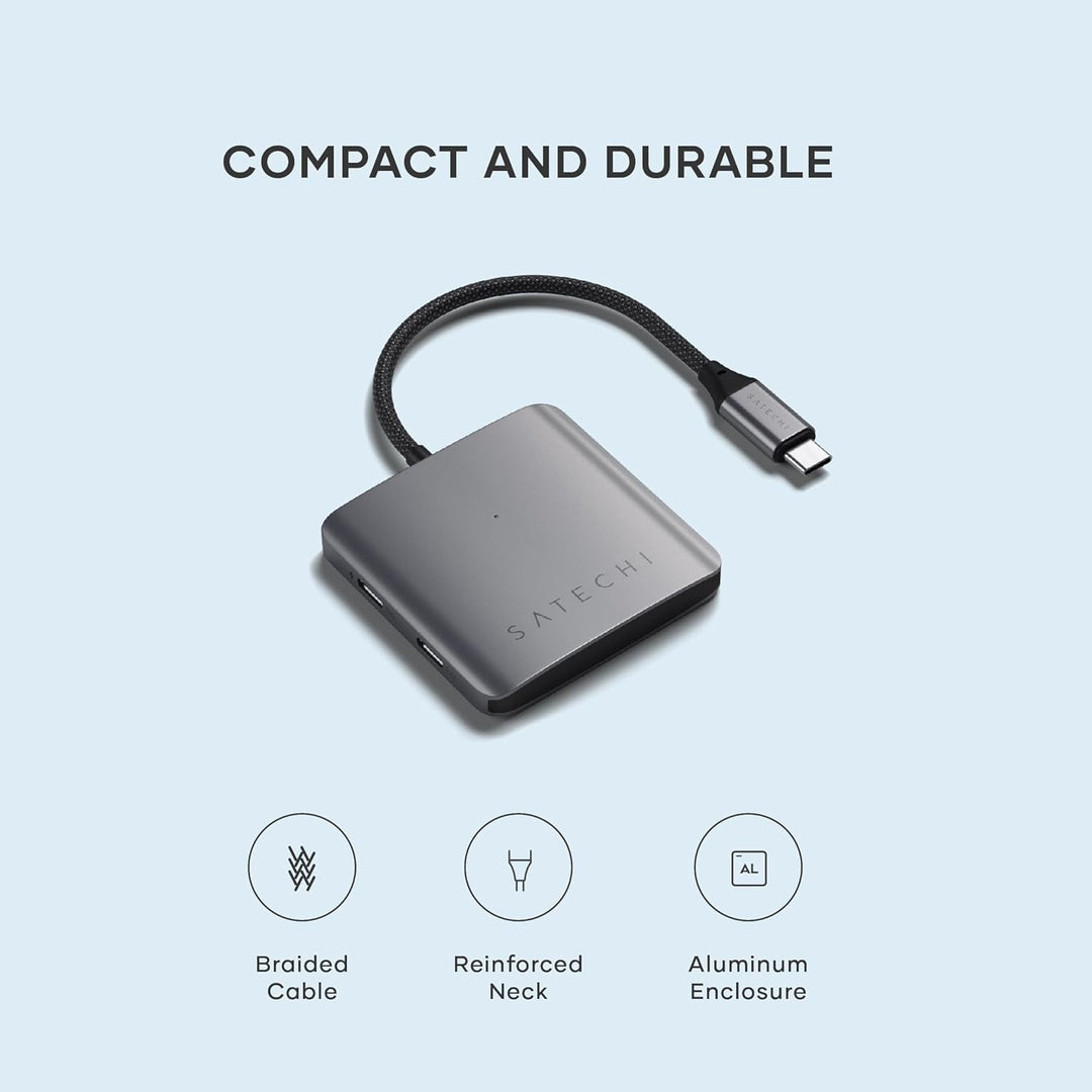 SATECHI USB-C Hub 4-in-1 Multiport Adapter, 100W PD Ladefunktion, USB 3.2 10-Gbit/s-Datenanschlüsse,