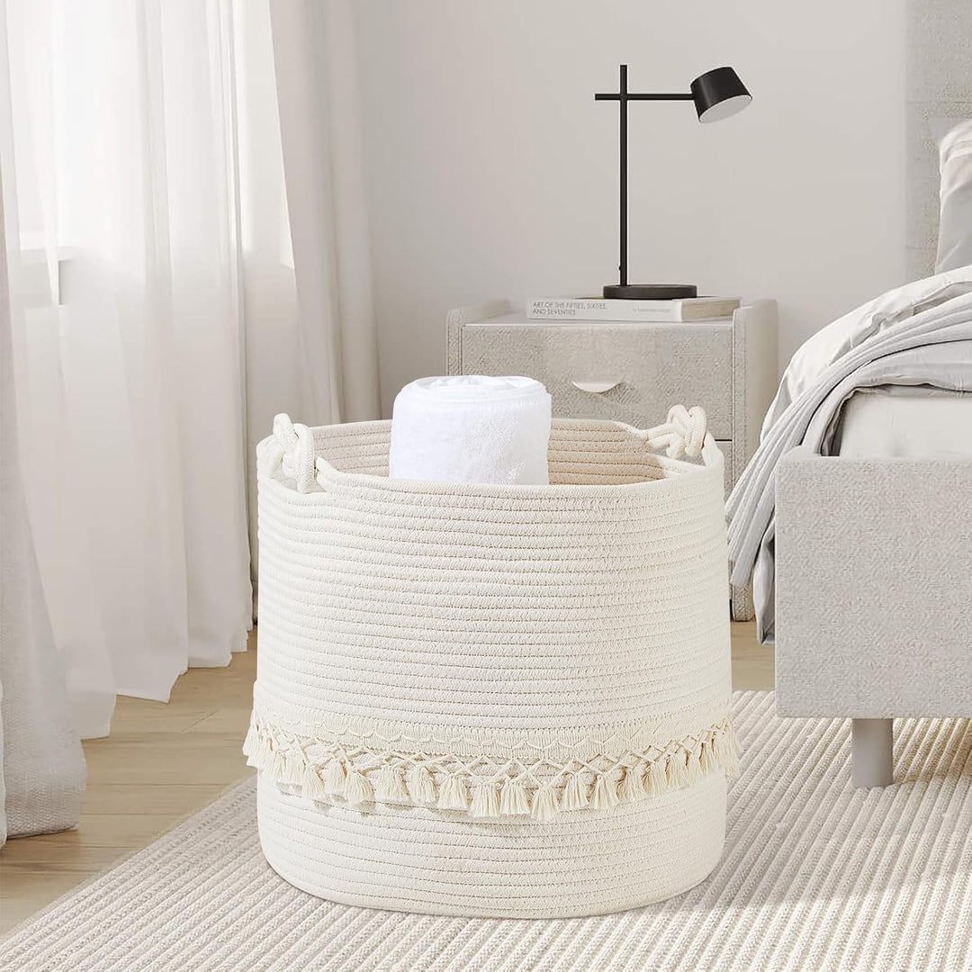 HDRNT Wäschekorb Geflochten aus Baumwolle,38L Wäschesammler mit Henkel,Pfandflaschen Aufbewahrung,Au