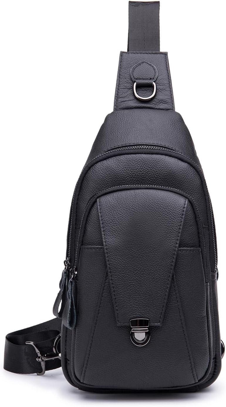 FANDARE Retro Brusttasche Leder Schultertasche Herren Sling Bag Geschäft Chest Bag Wasserdicht Umhän
