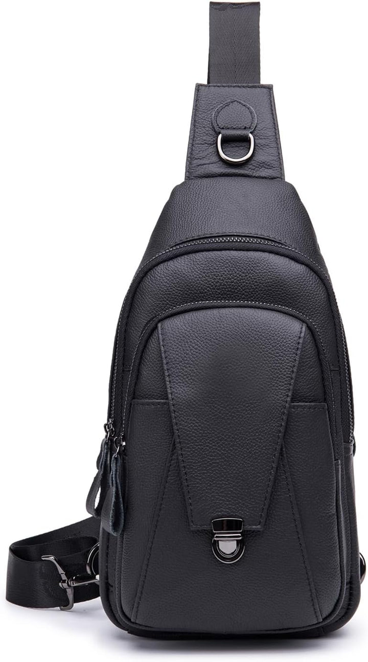 FANDARE Retro Brusttasche Leder Schultertasche Herren Sling Bag Geschäft Chest Bag Wasserdicht Umhän