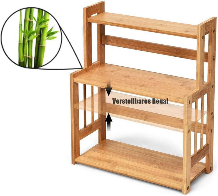 RELAX4LIFE 3-stufiges Gewürzregal, Küchenregal aus Bambus, Gewürzständer mit höhenverstellbarer Abla