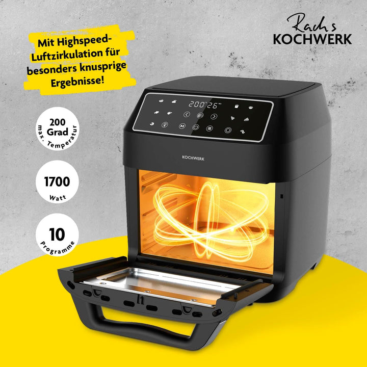 Rachs KOCHWERK Digitale Heissluftfritteuse 12 Liter mit XXL-Zubehörpaket | Ofen, Grill & Fritteuse m