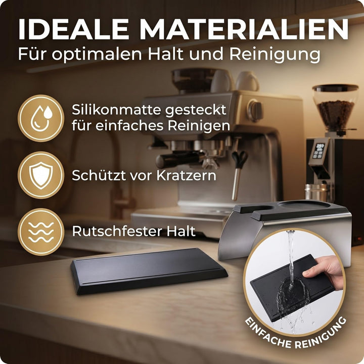 Erstklassige Tamperstation aus Edelstahl und Silikon - die perfekte Tamping-Station für alle Grössen