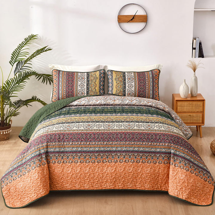 WONGS BEDDING Tagesdecke 220x240 Bettüberwurf Boho Decke Steppdecke 3 Teilig Doppelbett Gesteppt Bet