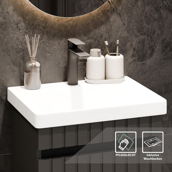 Planetmöbel Cosmia Badmöbel Set Waschbecken mit Unterschrank 50 x 60 x 35 cm Anthrazit, Badezimmer S