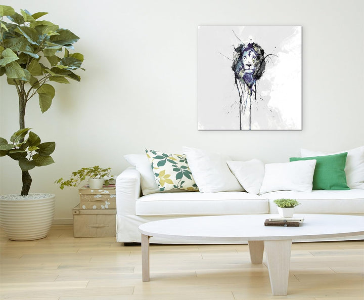 Paul Sinus Art Leon 60x60cm Keilrahmenbild Kunstbild Aquarell Art Wandbild auf Leinwand fertig gerah
