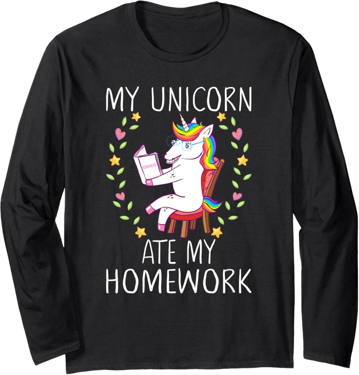 My Unicorn Ate My Homework Kids Funny Homeschooling Gift Langarmshirt