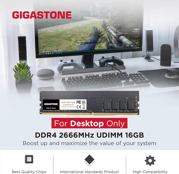 [DDR4 RAM] Gigastone Desktop RAM 32GB (2x16GB) DDR4 Ram 32GB DDR4-2666MHz PC4-21300 CL19 1.2V UDIMM