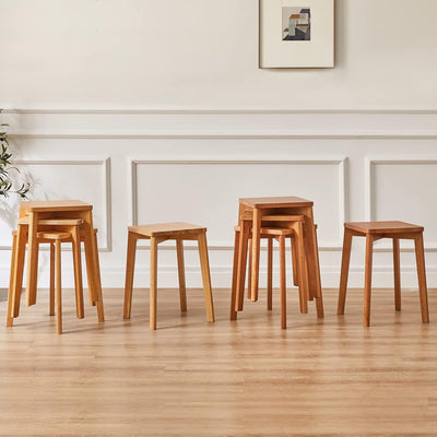 IBUYKE 4er Set Esszimmerhocker, Holzstapelstuhl mit Rutschfester Matte, Stapelhocker für Klassenzimm