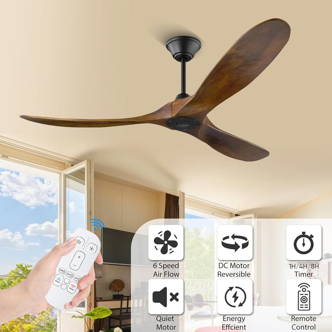 106cm Holz Deckenventilator Outdoor ohne Licht, Rustikaler Bauernhaus Deckenventilator Leise mit Fer