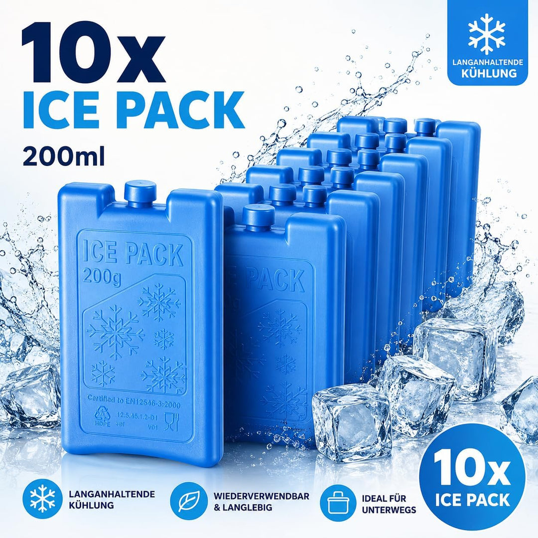 10x Kühlakkus 200 ml – Wiederverwendbare Kühlpacks für Kühlbox, Kühltasche & Lunchbox – Auslaufsiche