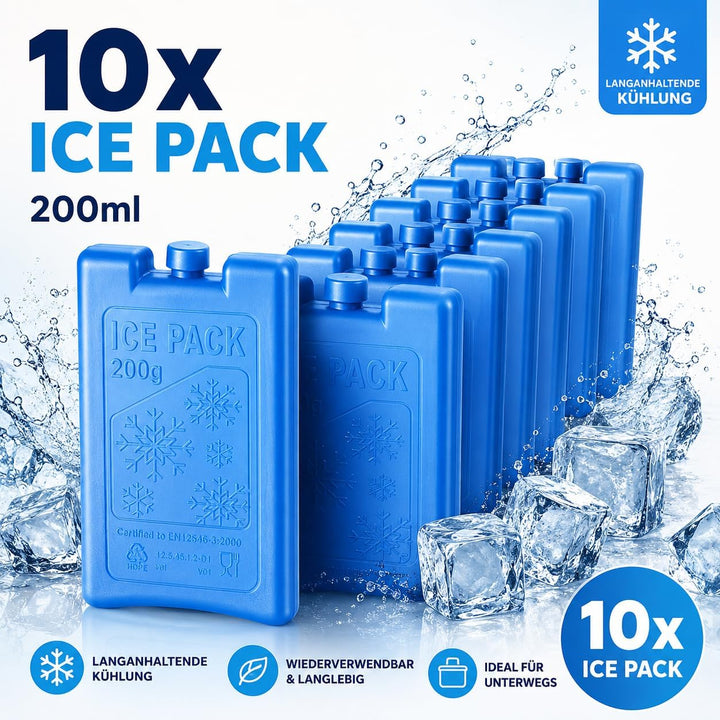 10x Kühlakkus 200 ml – Wiederverwendbare Kühlpacks für Kühlbox, Kühltasche & Lunchbox – Auslaufsiche