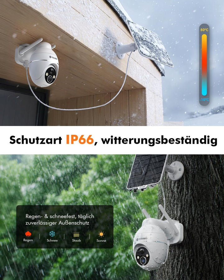 YESKANO Überwachungskamera Aussen Solar, 2K Kamera Outdoor mit 360°-Überwachung, Wlan Kamera Akku, F