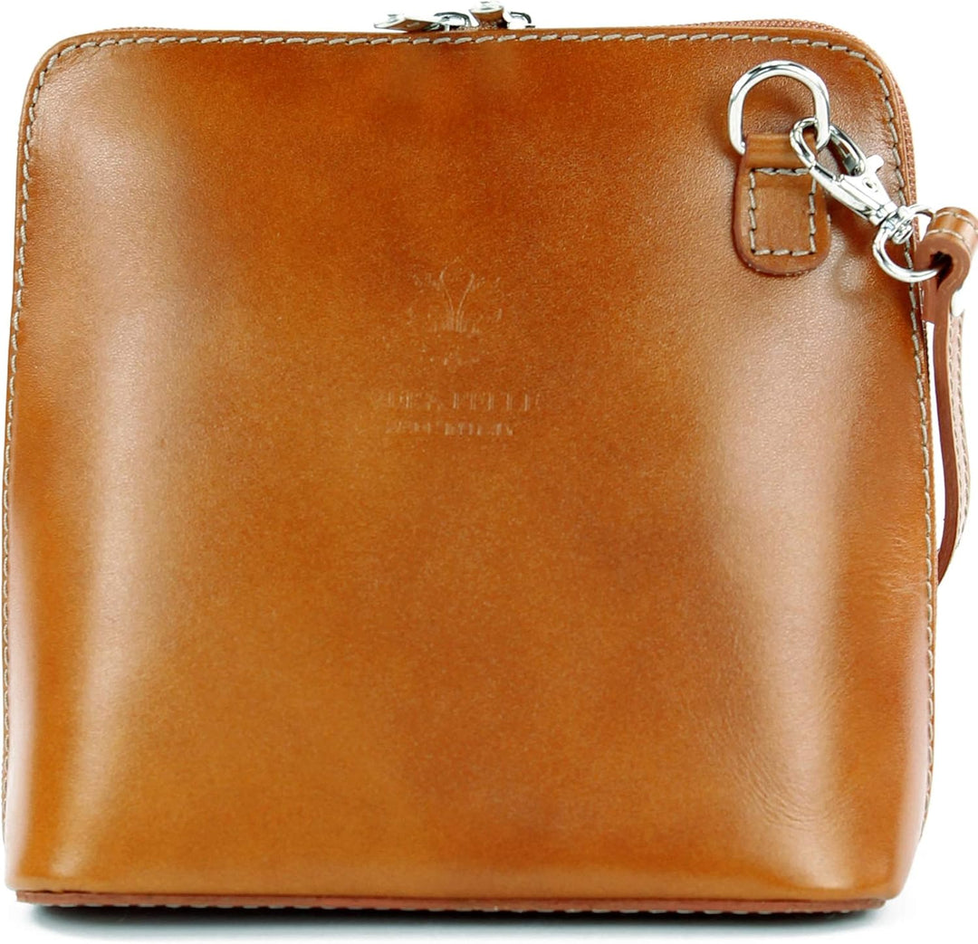 modamoda de - T94 - ital kleine Umhängetasche aus Glattleder Cognac, Cognac