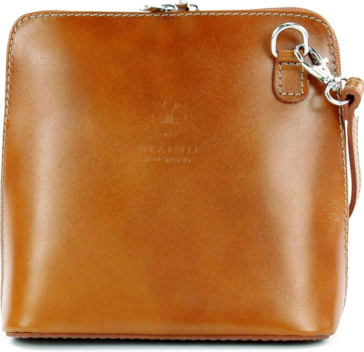 modamoda de - T94 - ital kleine Umhängetasche aus Glattleder Cognac, Cognac