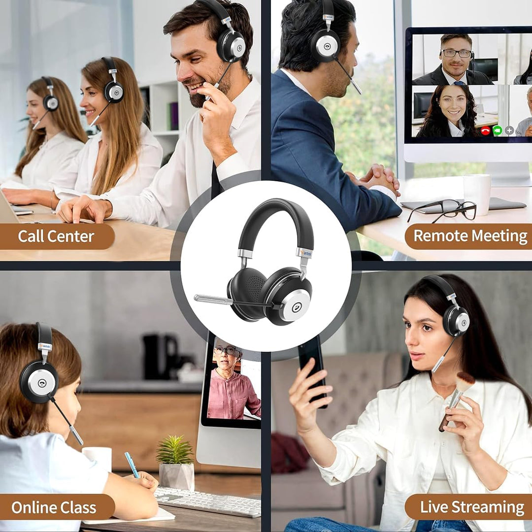Wantek Kabelloses Headset, Bluetooth Headset mit Mikrofon USB-Dongle, Kabelloses Headset mit Mikrofo