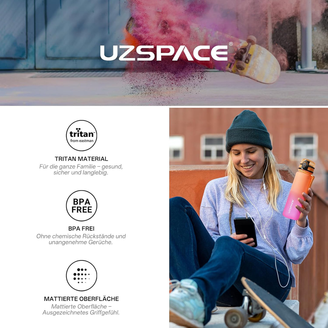 UZSPACE Sport Trinkflasche 500ml/800ml/1l, Trinkflasche Kinder Auslaufsicher Kohlensäure Geeignet, S