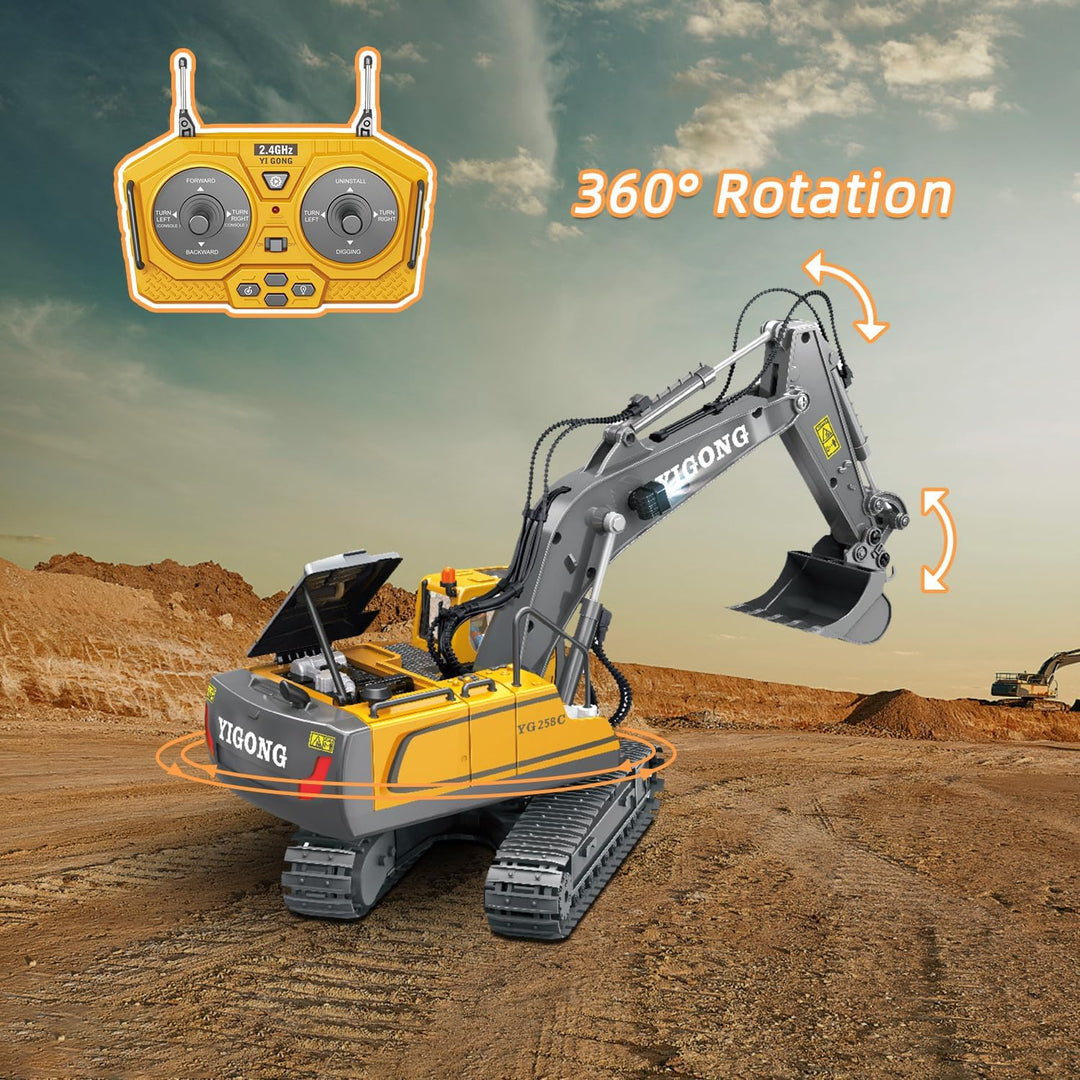 Ferngesteuertes Spielzeug,11CH,2,4GHz Bagger RC,680° Drehung,Mit Licht und Ton,Geeignet für Jungen i