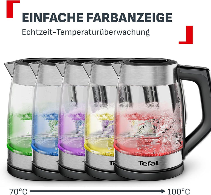 Tefal Express elektrischer Wasserkocher, 1,7 Liter, Griffsteuerung, 5 Temperaturstufen, Farbanzeige,