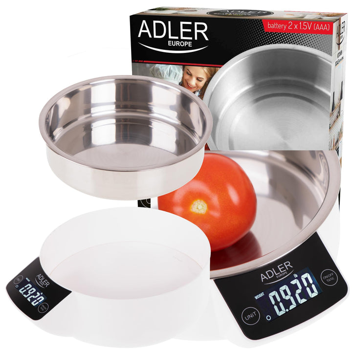 Adler AD 3166 Küchenwaage mit 900 ml Behälter aus Edelstahl, max. Gewicht 5 kg, elektronische Hausha