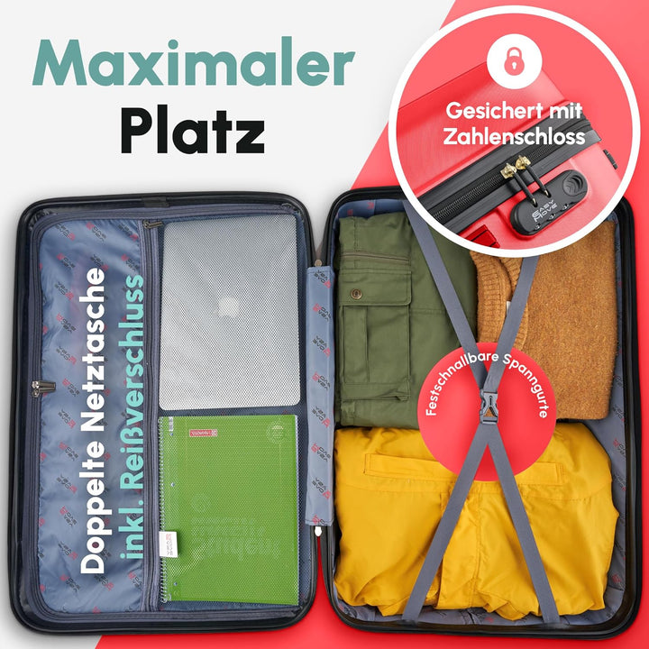 ABS Hartschalenkoffer - Ergonomisch & Sicher - Trolley Koffer Set 3-teilig mit 360° Rädern, Zahlen-S