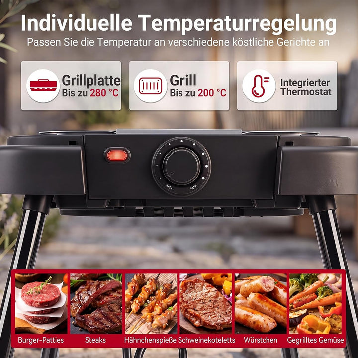 COSTWAY 2 in 1 Elektrogrill 2000W bis 280 ℃, Standgrill höhenverstellbar