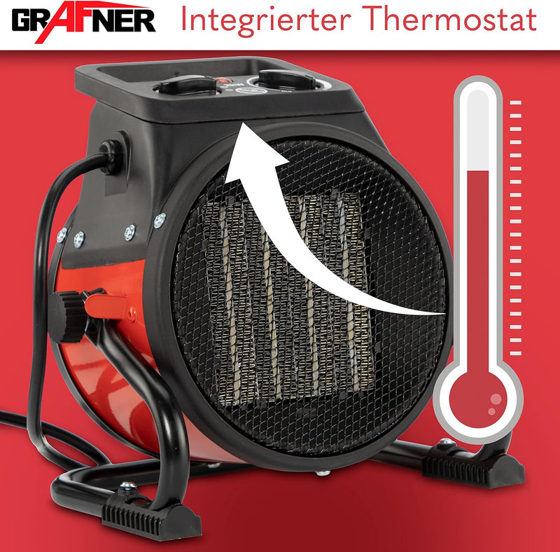 Grafner Keramik Heizlüfter mit 2000 Watt 2KW, 3 Heizstufen, automatischer Thermostat, kraftvoller Tu