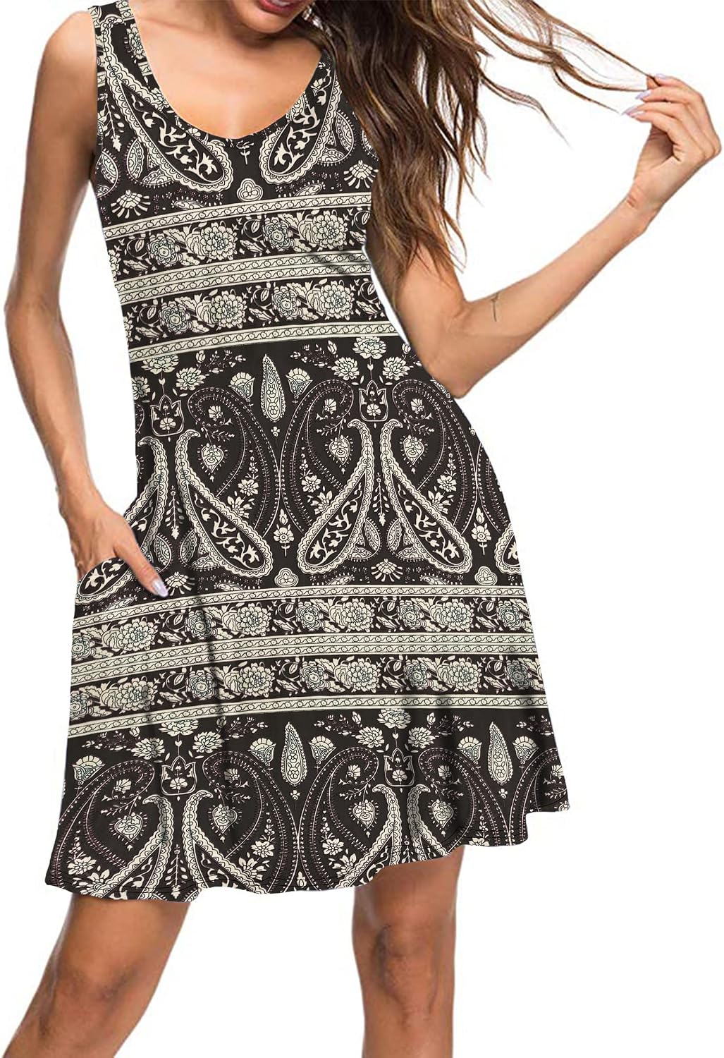 AUSELILY Sommerkleid Damen Ärmellose Strandkleid Leicht Swing Kleid V Ausschnitt Mini Kleid | kleid