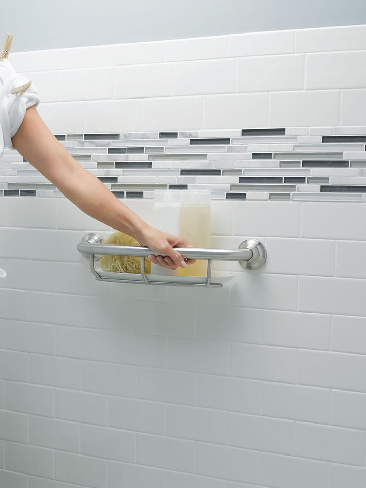 Moen R2356DBN Home Care Haltegriff mit Ablage, gebürstetes Nickel, 40,6 cm Gebürsteter Nickel, Gebür