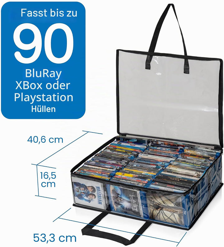 Besti Blu Ray Case Holder Organizer, 2 transparente Plastiktüten Set, Griffen zur Aufbewahrung, Blur