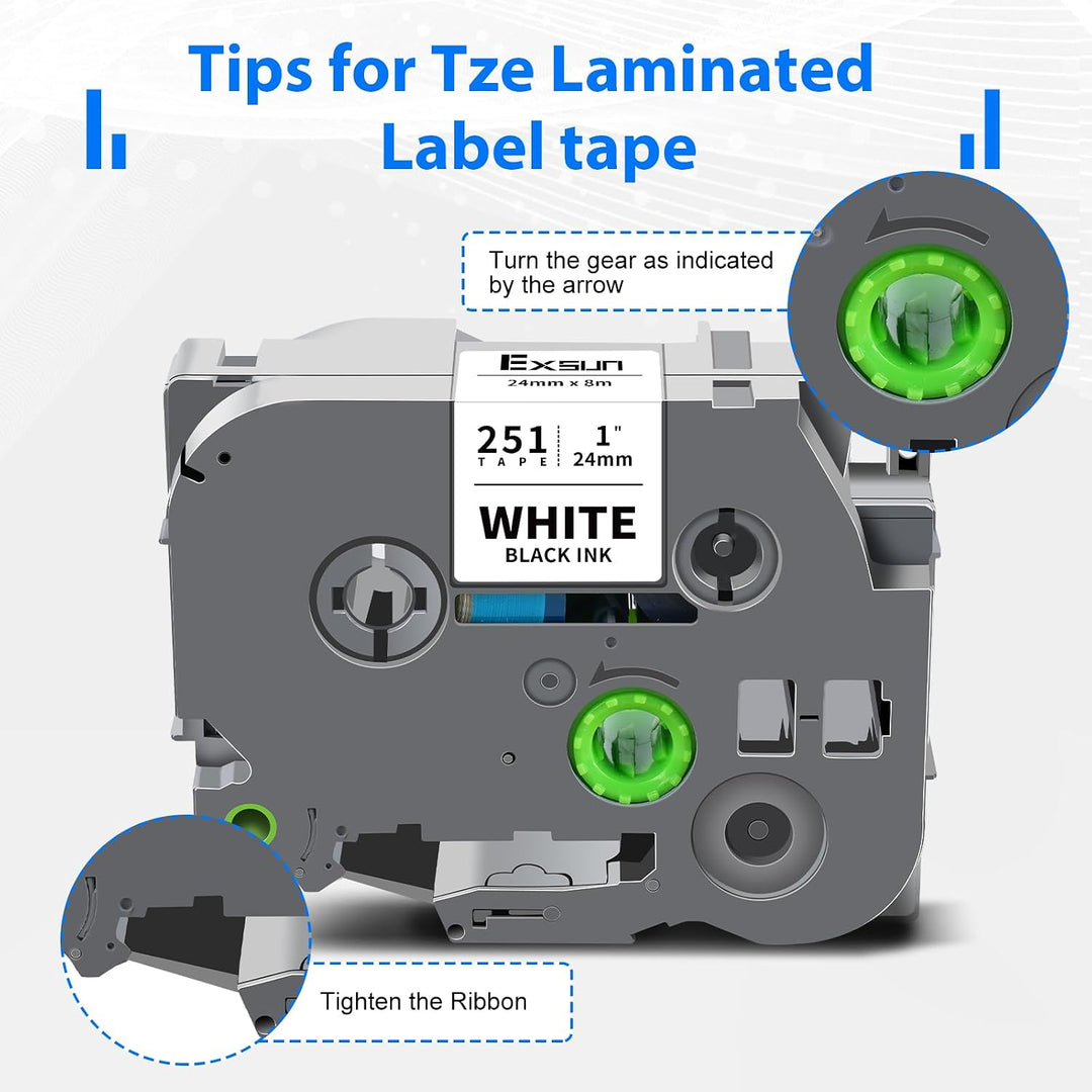 6er-Pack Kompatibel mit Tze 24mm Bänder Ersatz für Brother Tze-251 Tze-151 Tze-451 Tze-551 Tze-651 T