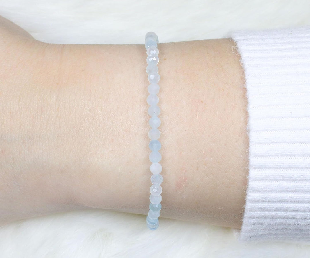Echtes Aquamarin AAA Edelstein Armband mit facettierten 3mm Perlen - verschiedene Längen - Heilstein