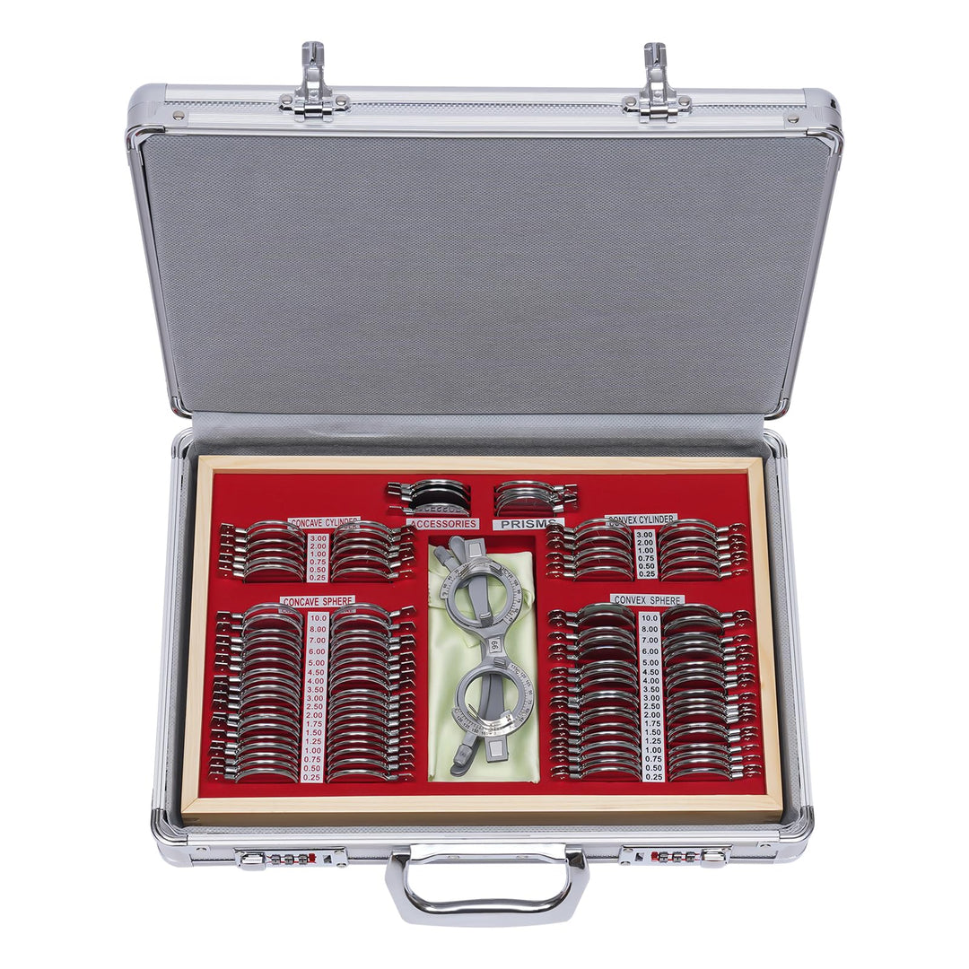 Linsen mit Testbrille 104 Pcs Metal Optometry Testlinsen Optical Trial Lens Set Optometrie Metallran