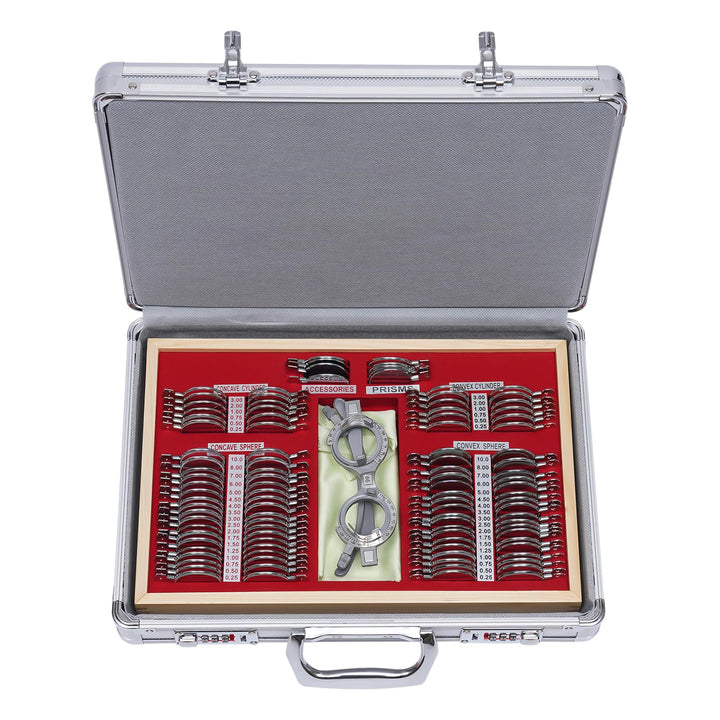 104tlg Optisches Testlinsen-Set, Optischer Trial Frame mit Metallfelge Optometrie-Rahmenoptik,Linsen