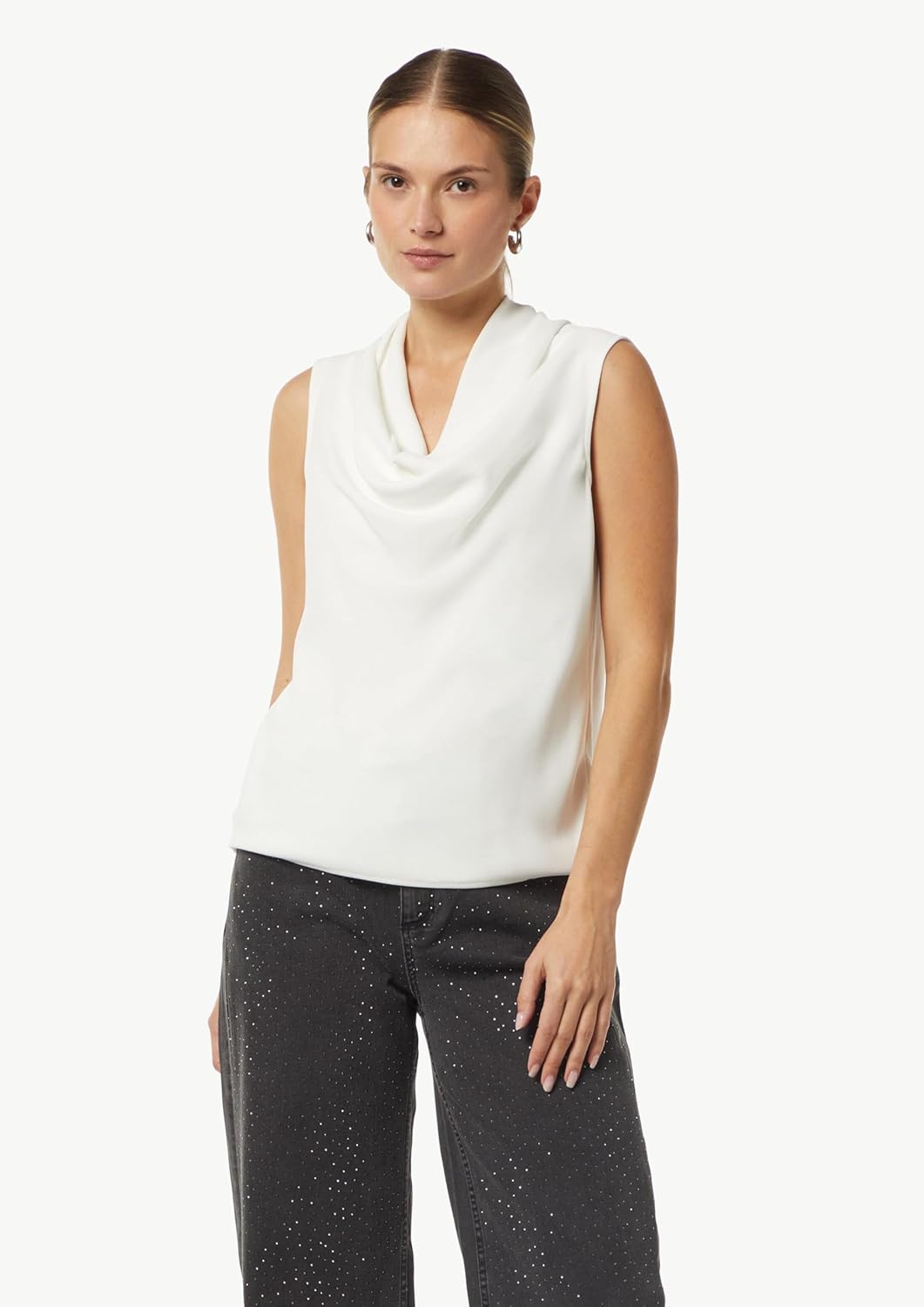 Comma Jersey-Top mit Wasserfall-Ausschnitt 36 0120_weiss, 36 0120_weiß