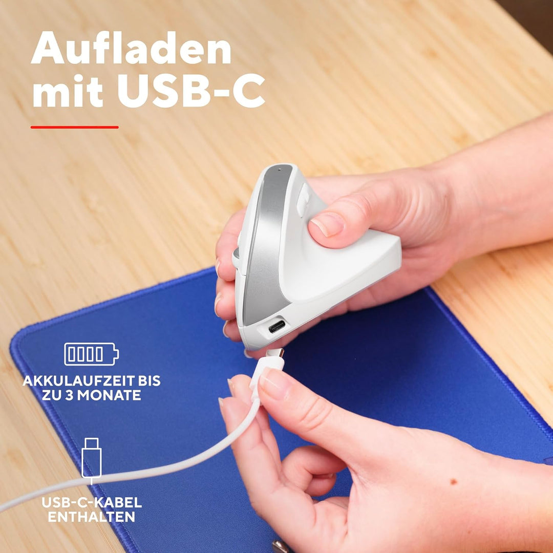 Trust Bayo+ Wiederaufladbare Vertikale Maus Bluetooth + RF 2.4GHz, Vorbeugung Gegen Mausarm/Tennisar