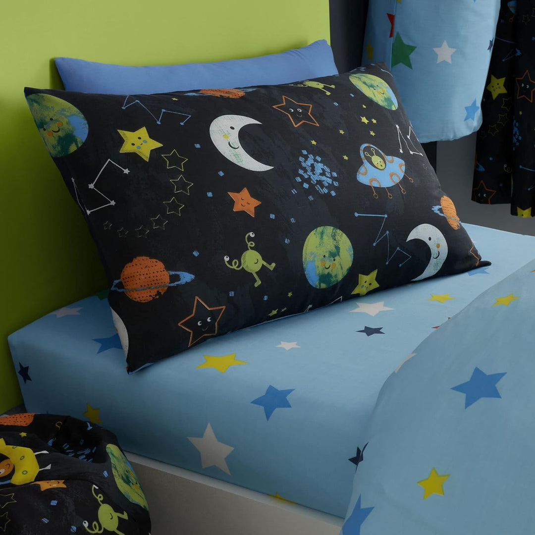 Happy Linen Company Mädchen Jungen Kinder Alien Abenteuer Weltraum Marineblau Einzelbett Wendebettwä
