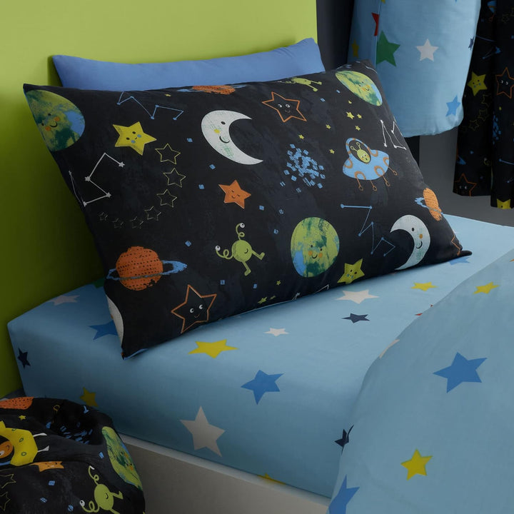 Happy Linen Company Mädchen Jungen Kinder Alien Abenteuer Weltraum Marineblau Einzelbett Wendebettwä