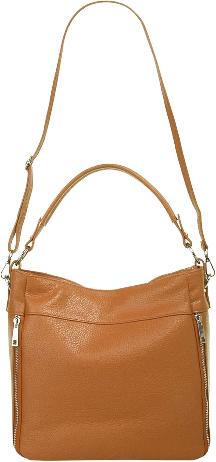 Handtasche Echt Leder Damen Made in Italy, Smartphonefach, Damentasche aus Rindleder, Umhängetasche