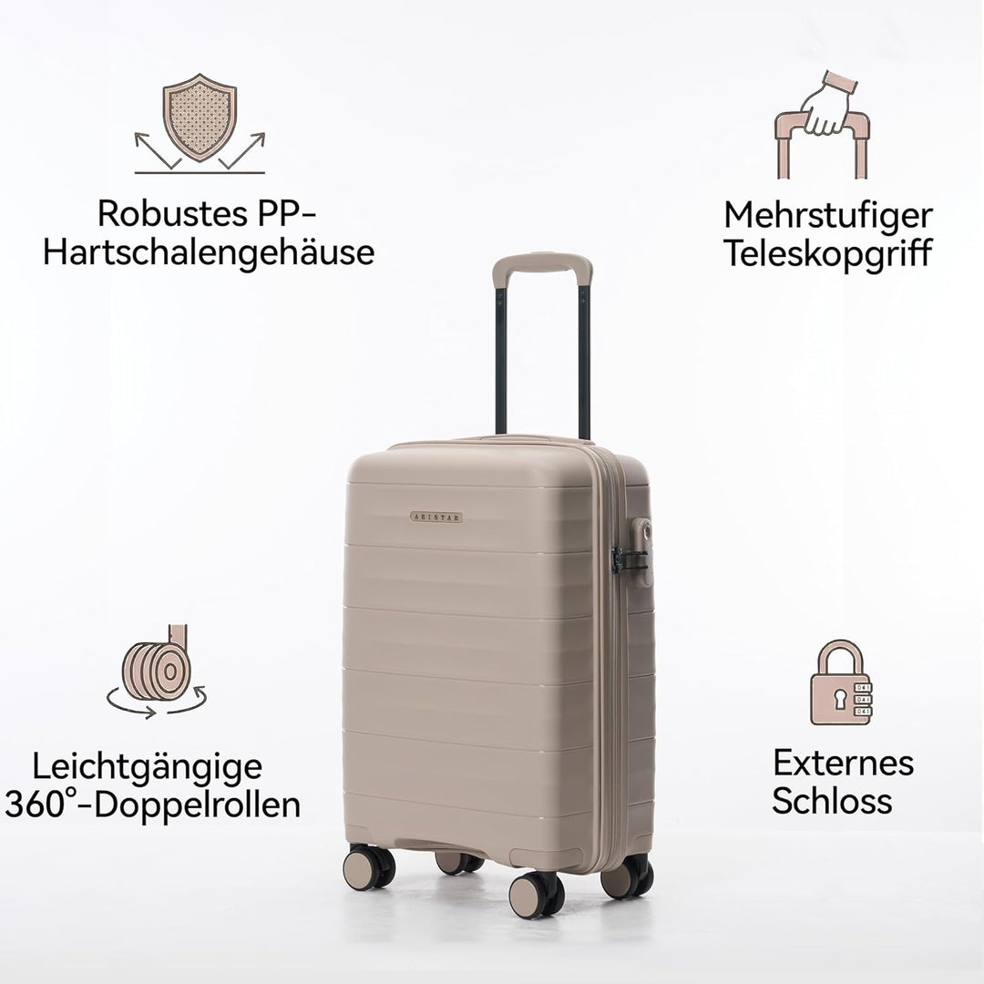 Mariner Handgepäck Koffer aus 100% Eco-PP Hartschale, 55x36x21 cm, 34L, Dune Grey Dune Grey S, Dune