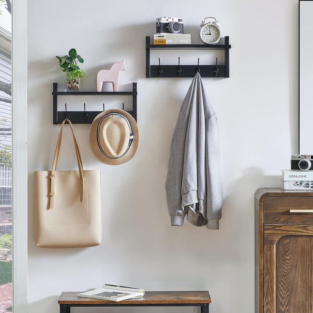 YMYNY Wandgarderoben mit Ablage, 2er Set Wandregal in einem Paket, Garderobenhaken mit 8 Doppelhaken