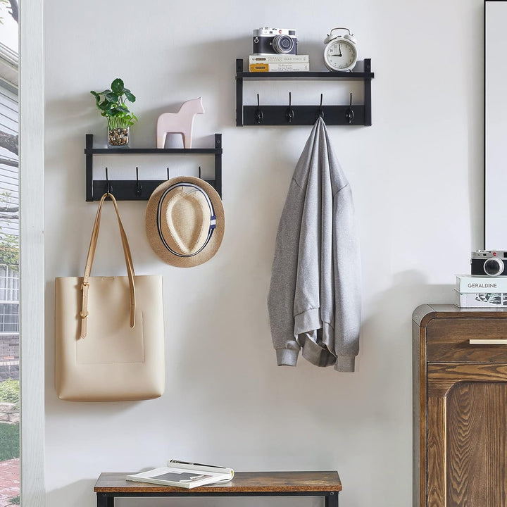 YMYNY Wandgarderoben mit Ablage, 2er Set Wandregal in einem Paket, Garderobenhaken mit 8 Doppelhaken
