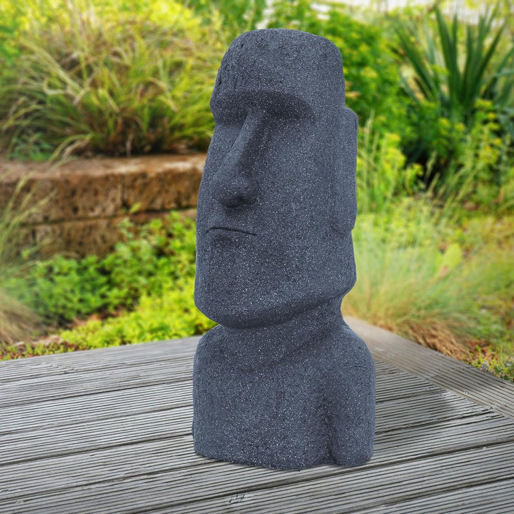ECD Germany Moai Figur Rapa NUI Kopf 78cm hoch, Grau, aus wetterfestem Kunstharz Polyresin, Osterins
