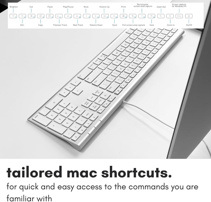 Macally Ultradünne USB-Tastatur mit Kabel, kompatibel mit Apple-Tastatur oder Windows – Tastatur in