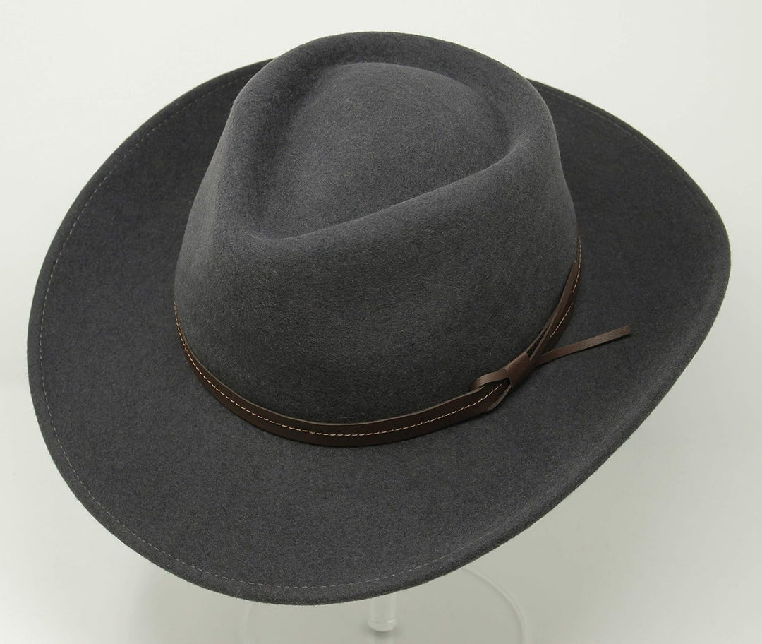 Hardy - Leichter Fedora Hut mit breiter Krempe und Lederband - 100% Wollfilz - Für die Reise knautsc