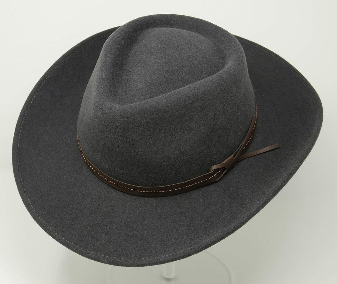 Hardy - Leichter Fedora Hut mit breiter Krempe und Lederband - 100% Wollfilz - Für die Reise knautsc