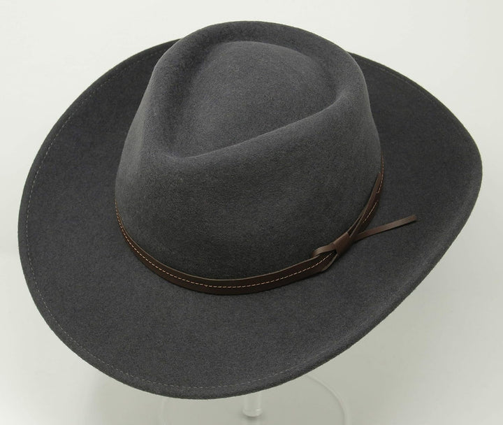 Hardy - Leichter Fedora Hut mit breiter Krempe und Lederband - 100% Wollfilz - Für die Reise knautsc